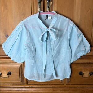 H&M Divided Light Blue Blouse with Bow Detail